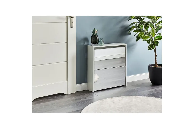 Skoskap Midfield Hvit, Sølv, 63x17x67 cm - Hvit, Sølv, 63x17x67 cm - Oppbevaring - Skap - Oppbevaringsskap