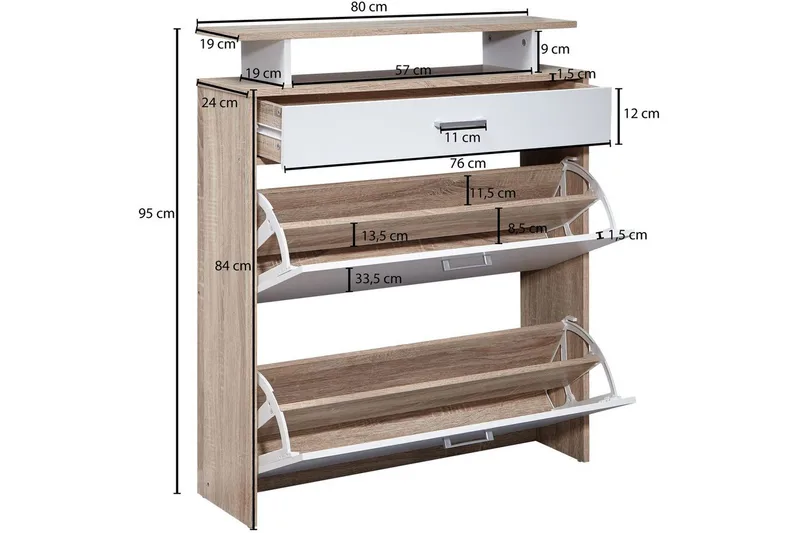 Skoskap Wohnling Foliert sponplate med hylleoppbevaring, 2 vippet ut rom, 1 skuff - Oppbevaring - Skap - Oppbevaringsskap