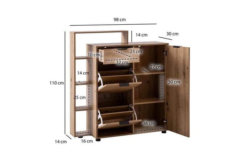 Skoskap Wohnling Massa 2 Uttrekkbare Rom for 12 Par Foliert Sponplate med 1 Dør Hylle - Oppbevaring - Skap - Oppbevaringsskap