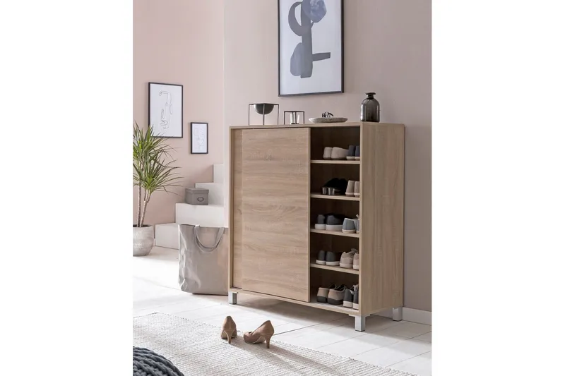 Skoskap Wohnling melaminbelagt MDF, skyvedører, for 20 par Sonoma - Sonoma - Oppbevaring - Skap - Oppbevaringsskap