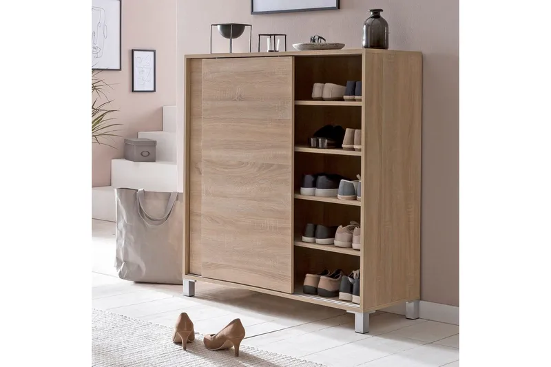 Skoskap Wohnling melaminbelagt MDF, skyvedører, for 20 par Sonoma - Sonoma - Oppbevaring - Skap - Oppbevaringsskap
