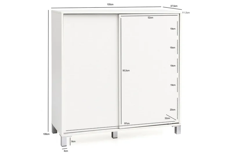 Skoskap Wohnling melaminbelagt MDF, skyvedører, for 20 par Hvit - Hvit - Oppbevaring - Skap - Oppbevaringsskap