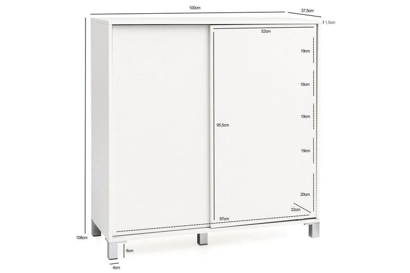 Skoskap Wohnling melaminbelagt MDF, skyvedører, for 20 par Hvit - Hvit - Oppbevaring - Skap - Oppbevaringsskap