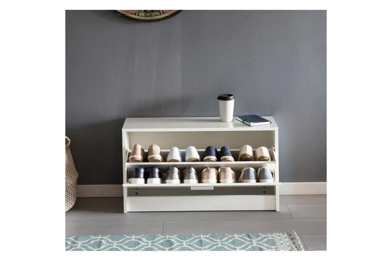 Skoskap Wohnling SPLIT med uttrekkbare rom, foliert sponplate Hvit - Hvit - Oppbevaring - Skap - Oppbevaringsskap