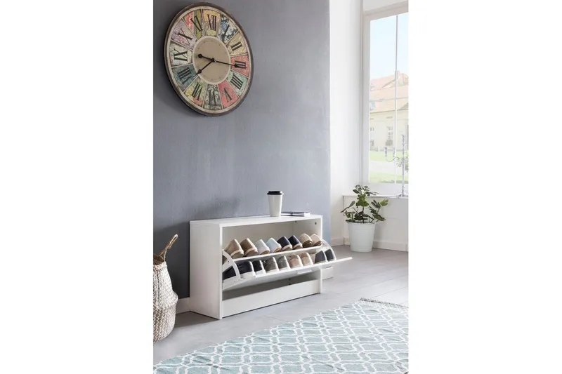 Skoskap Wohnling SPLIT med uttrekkbare rom, foliert sponplate Hvit - Hvit - Oppbevaring - Skap - Oppbevaringsskap