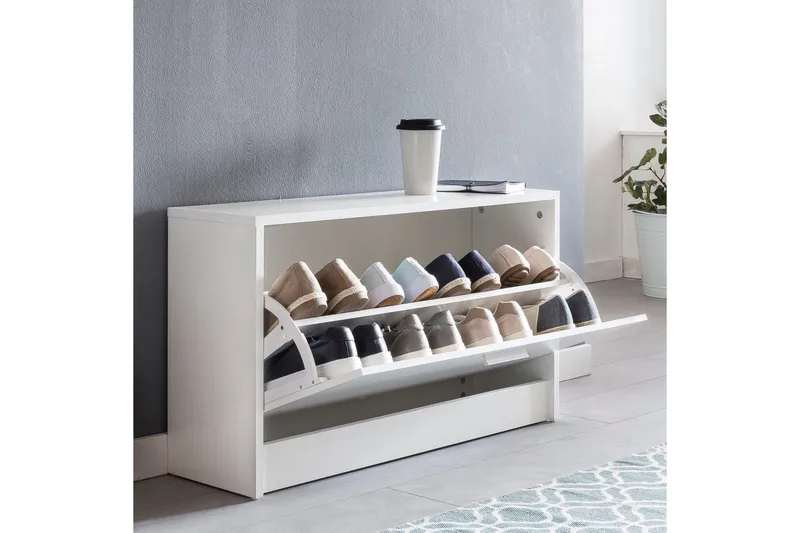 Skoskap Wohnling SPLIT med uttrekkbare rom, foliert sponplate Hvit - Hvit - Oppbevaring - Skap - Oppbevaringsskap