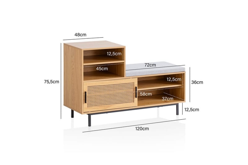 Skoskap Wohnling Polstret benk med skyvedør av Wienervevingoptikk Moderne - Oppbevaring - Skooppbevaring - Skobenk & skohylle med benk