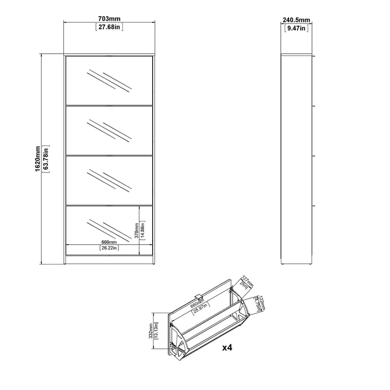 Tenor Skoskap 4 rom 70x24x162 cm - Oppbevaring - Skap - Oppbevaringsskap