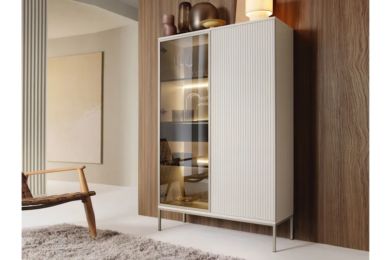 Tenorio Vitrinskåp 104x166 cm - Beige - Oppbevaring - Skap - Vitrineskap