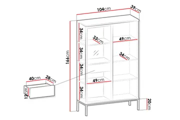 Tenorio Vitrinskåp 104x166 cm - Beige - Oppbevaring - Skap - Vitrineskap