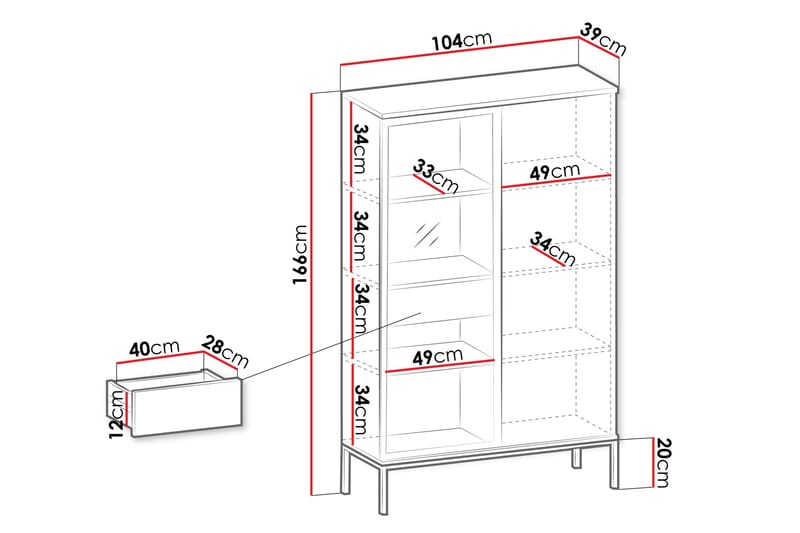 Tenorio Vitrinskåp 104x166 cm - Beige - Oppbevaring - Skap - Vitrineskap