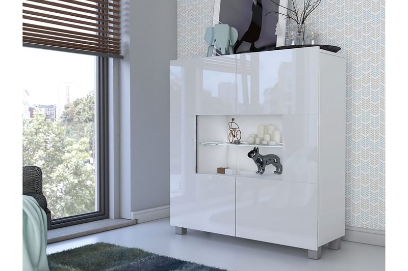 Tessan Vitrineskap 100x107 cm med Oppbevaring og Belysning i Glass - Hvit - Oppbevaring - Skap - Vitrineskap