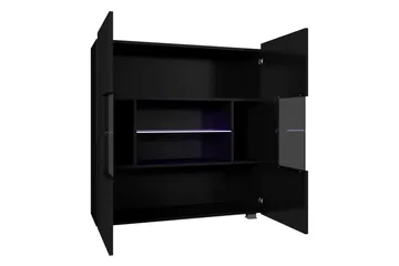 Tessan Vitrineskap 100x107 cm med Oppbevaring og Belysning i Tre med Glassdør - Svart - Oppbevaring - Skap - Vitrineskap