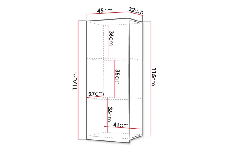 Tessan Vitrineskap 45x117 cm med Belysning i Glass med Trestomme - Svart - Oppbevaring - Skap - Vitrineskap