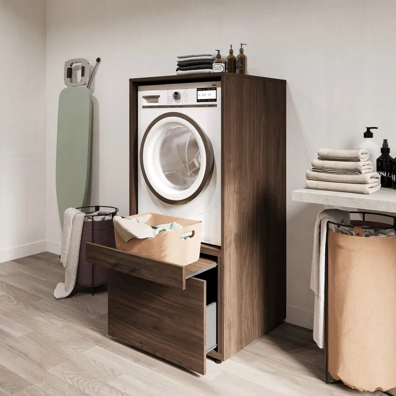 Skap til vaskemaskin/tørketrommel Aza 1 Skuff 1 Hylle - Valnøtt Villa - Oppbevaring - Oppbevaring til baderom