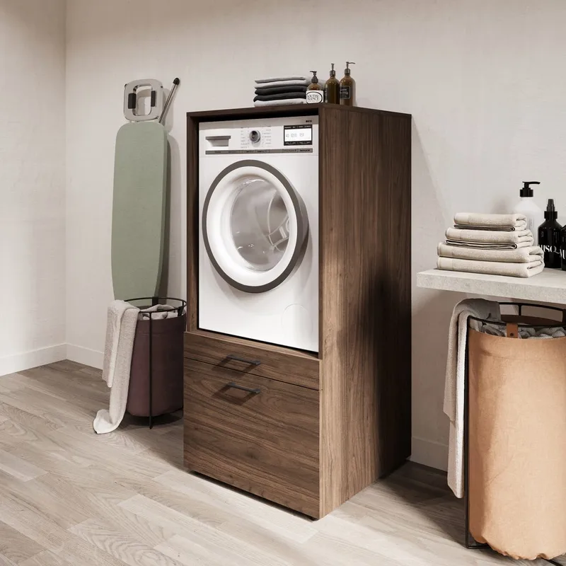 Skap til vaskemaskin/tørketrommel Aza 1 Skuff 1 Hylle - Valnøtt Villa - Oppbevaring - Oppbevaring til baderom