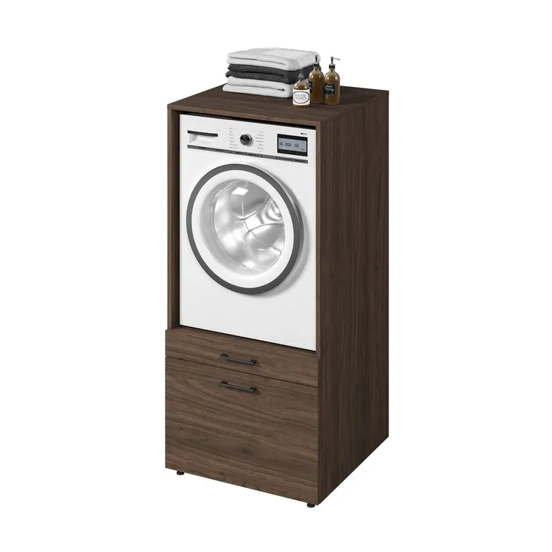 Skap til vaskemaskin/tørketrommel Aza 1 Skuff 1 Hylle - Valnøtt Villa - Oppbevaring - Oppbevaring til baderom