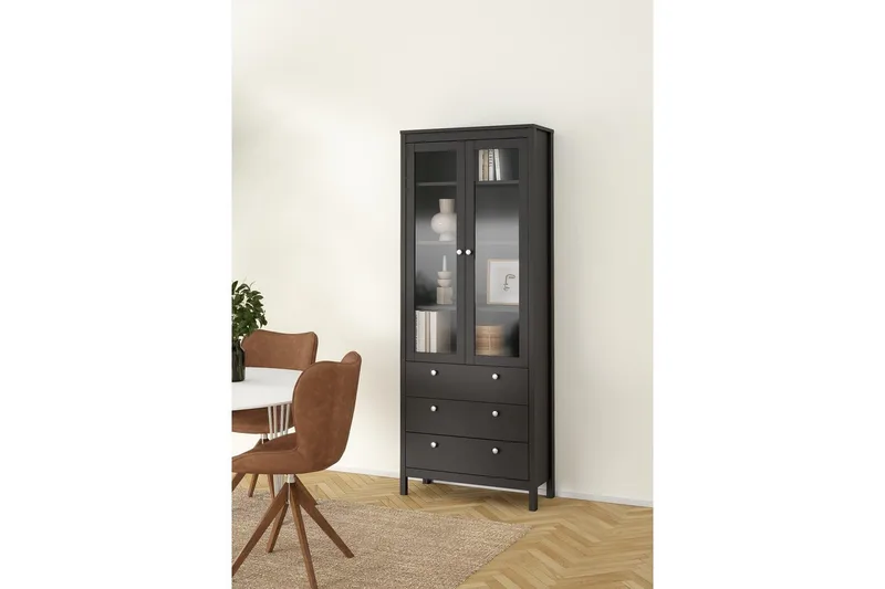 Vallvidera Vitrineskap 78,05x199 cm - Svart - Oppbevaring - Skap - Vitrineskap