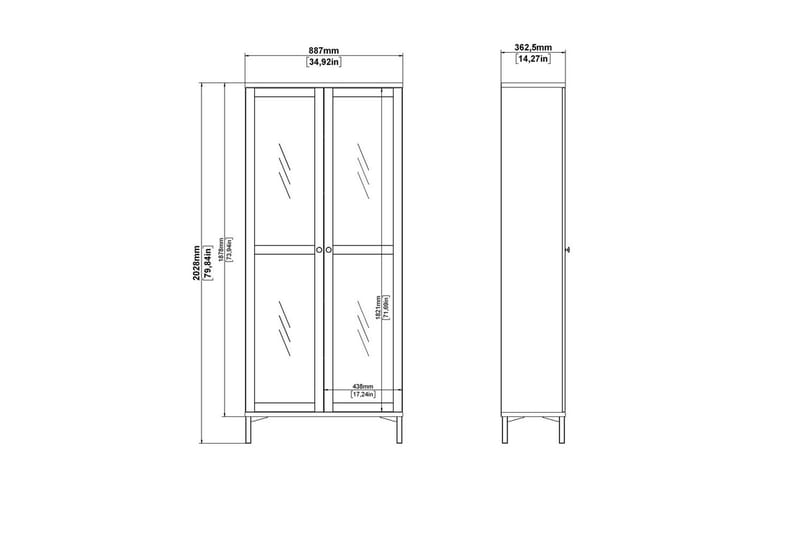 Valnorin Vitrineskap 89x203 cm - Hvit - Oppbevaring - Skap - Vitrineskap