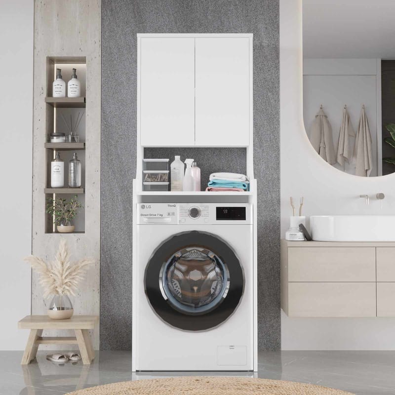 Vaskemaskinskap Skye Decor Bren (64,8 x 181 x 33,8 cm) Hvit - Hvit - Oppbevaring - Skap - Oppbevaringsskap