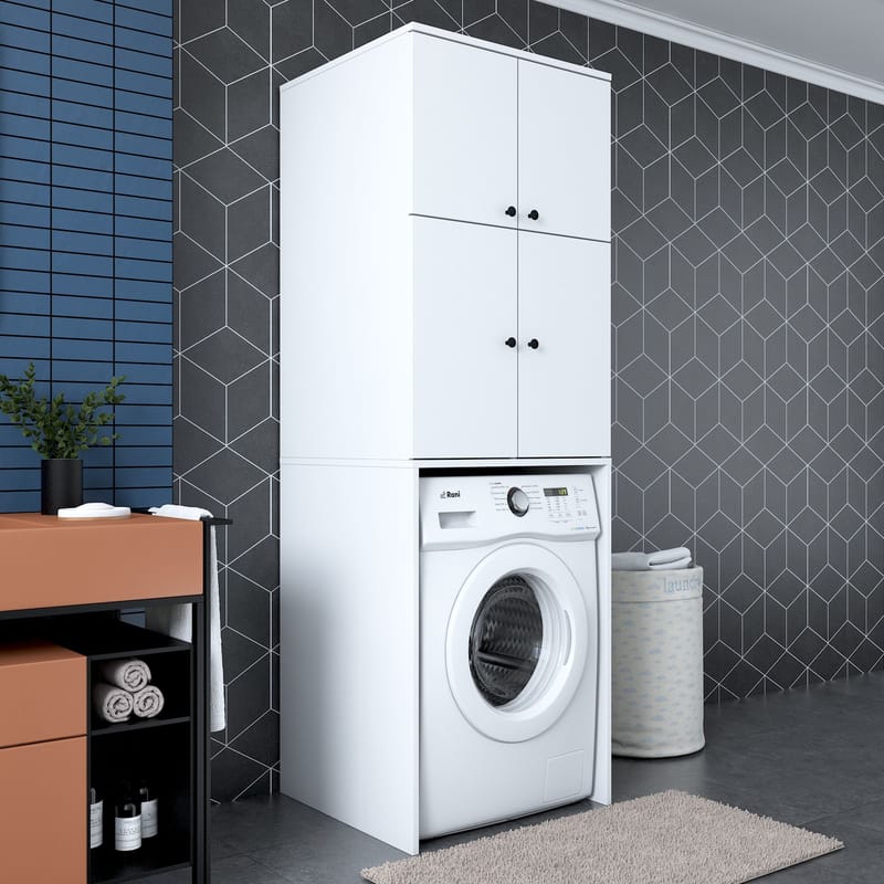 Vaskemaskinskap Wallxpert Cleo Shelf (65 x 193,6 x 62,5 cm) Hvit - Hvit - Oppbevaring - Skap - Oppbevaringsskap