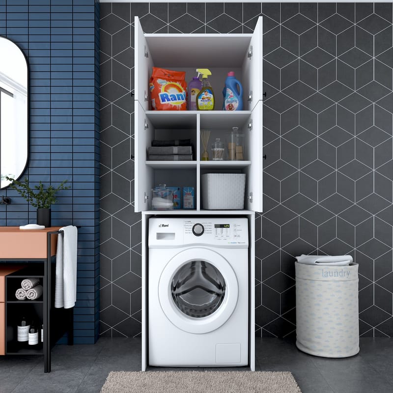 Vaskemaskinskap Wallxpert Cleo Shelf (65 x 193,6 x 62,5 cm) Hvit - Hvit - Oppbevaring - Skap - Oppbevaringsskap