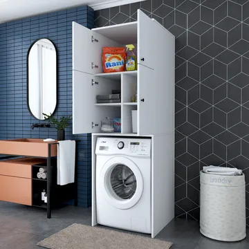 Vaskemaskinskap Wallxpert Cleo Shelf (65 x 193,6 x 62,5 cm) Hvit - Hvit - Oppbevaring - Skap - Oppbevaringsskap