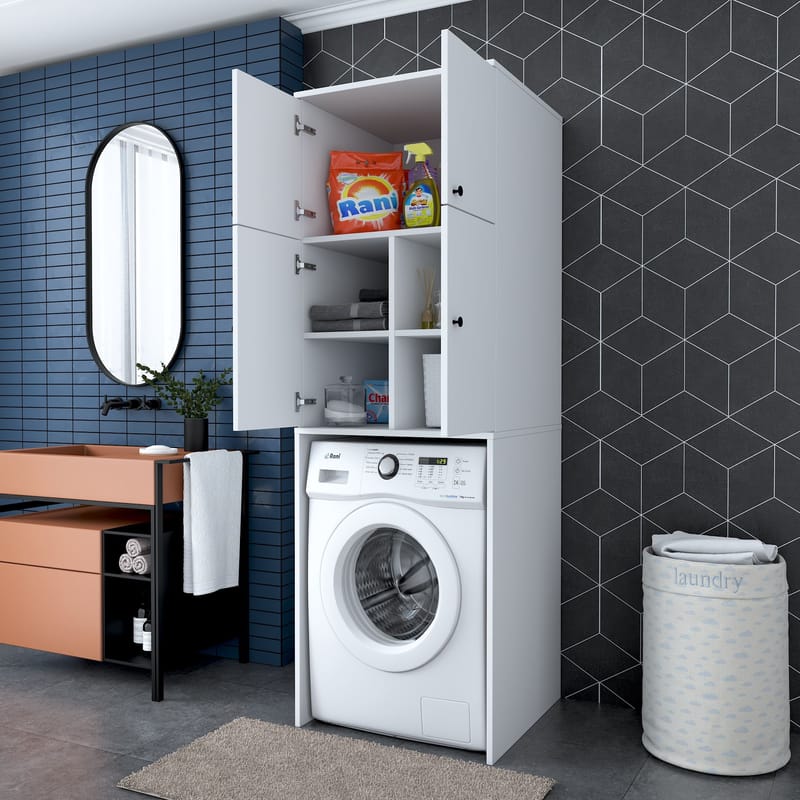 Vaskemaskinskap Wallxpert Cleo Shelf (65 x 193,6 x 62,5 cm) Hvit - Hvit - Oppbevaring - Skap - Oppbevaringsskap
