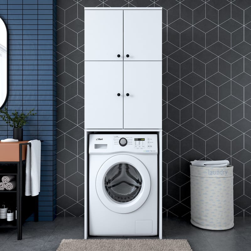 Vaskemaskinskap Wallxpert Cleo Shelf (65 x 193,6 x 62,5 cm) Hvit - Hvit - Oppbevaring - Skap - Oppbevaringsskap