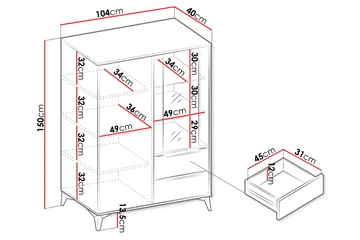 Vemdalen Vitrineskap 104x150 cm - Beige - Oppbevaring - Skap - Vitrineskap