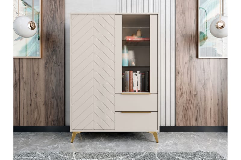 Vemdalen Vitrineskap 104x150 cm - Beige - Oppbevaring - Skap - Vitrineskap