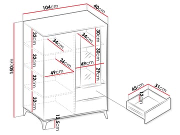 Vemdalen Vitrineskap 104x150 cm - brun - Oppbevaring - Skap - Vitrineskap