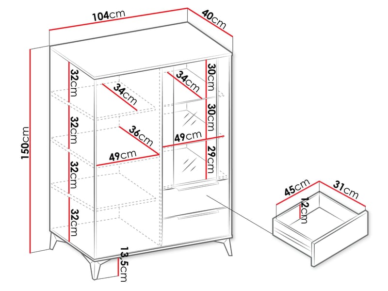 Vemdalen Vitrineskap 104x150 cm - brun - Oppbevaring - Skap - Vitrineskap