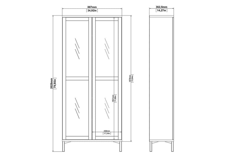 Virender Vitrineskap 88,7x202,8 cm - Hvit - Oppbevaring - Skap - Vitrineskap