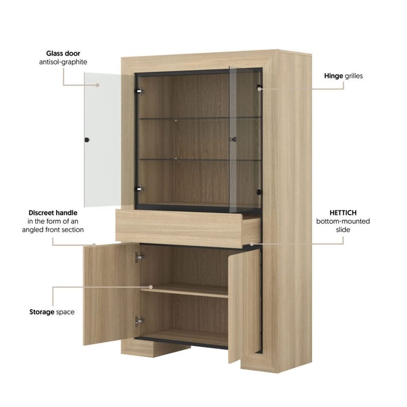 Vitrineskap Cuba II 4 dører 1 skuff - Oppbevaring - Skap - Vitrineskap