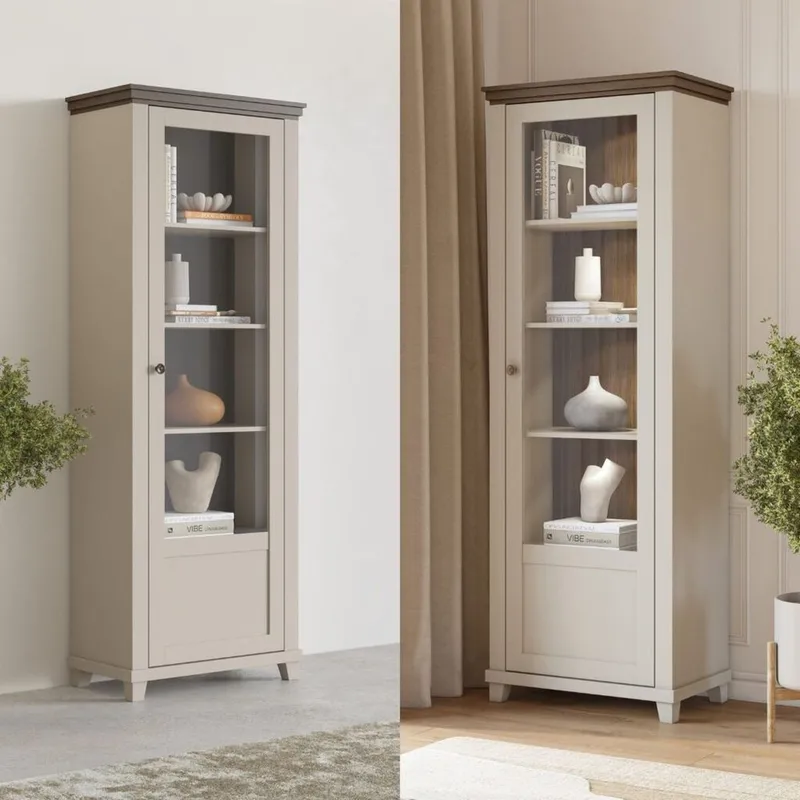 Vitrineskap Evora 1 dør høyre - Lys beige - Oppbevaring - Skap - Vitrineskap