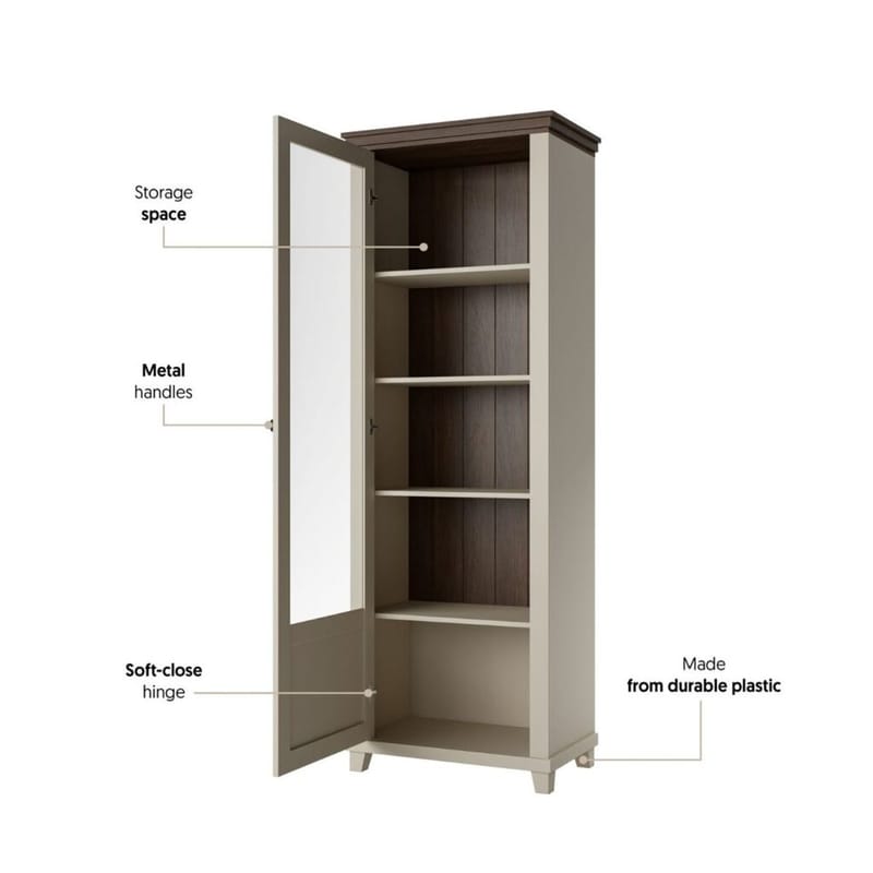 Vitrineskap Evora 1 dør venstre - Lys Beige - Oppbevaring - Skap - Vitrineskap