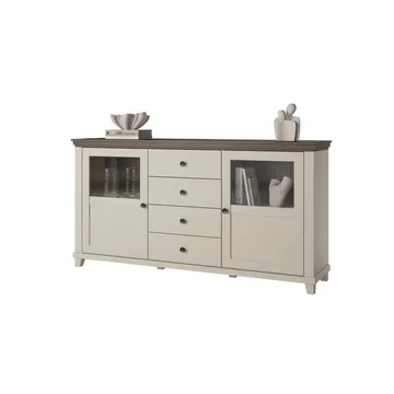 Vitrineskap Evora 2 dører med 4 skuffer - Lys Beige - Oppbevaring - Skap - Vitrineskap