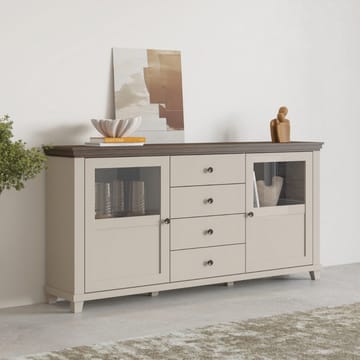 Vitrineskap Evora 2 dører med 4 skuffer - Lys Beige - Oppbevaring - Skap - Vitrineskap