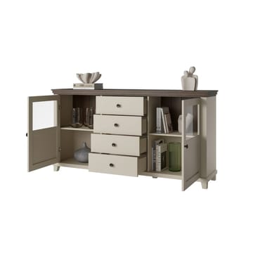 Vitrineskap Evora 2 dører med 4 skuffer - Lys Beige - Oppbevaring - Skap - Vitrineskap