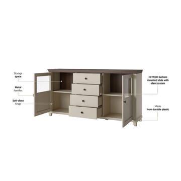 Vitrineskap Evora 2 dører med 4 skuffer - Lys Beige - Oppbevaring - Skap - Vitrineskap