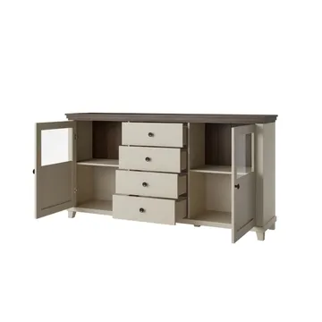 Vitrineskap Evora 2 dører med 4 skuffer - Lys Beige - Oppbevaring - Skap - Vitrineskap