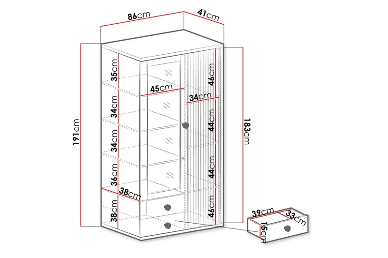 Aldbrough Vitrineskap 40,6x191x86,4 cm - Tre/Svart - Oppbevaring - Skap - Vitrineskap