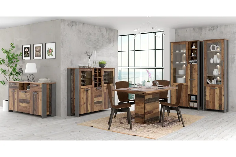 Cadle Vitrineskap 92 cm - Brun/Grå - Oppbevaring - Skap - Vitrineskap