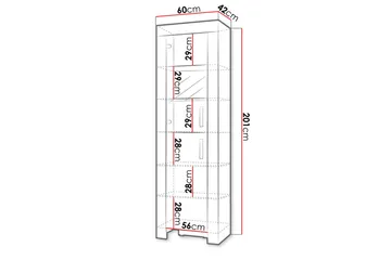 Cezar Vitrinskåp 60x42x201 cm Ek - Oppbevaring - Skap - Vitrineskap