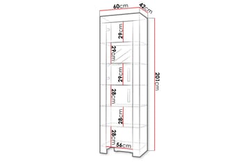 Cezar Vitrinskåp 60x42x201 cm Ek - Oppbevaring - Skap - Vitrineskap