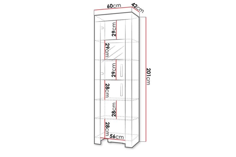 Cezar Vitrinskåp 60x42x201 cm Ek - Oppbevaring - Skap - Vitrineskap