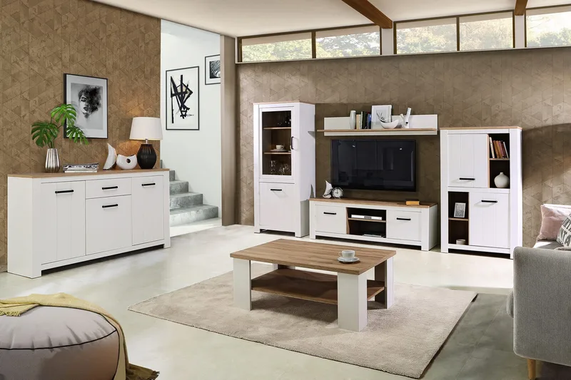 Crumpton Vitrineskap 77 cm - Hvit/Brun - Oppbevaring - Skap - Vitrineskap