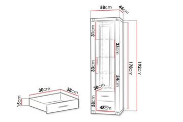 Dallas Vitrineskap 58x43,5x192 cm - Oppbevaring - Skap - Vitrineskap