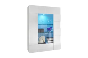 Dama Vitrineskap 121 cm - Hvit Høyglanslakk - Oppbevaring - Skap - Vitrineskap